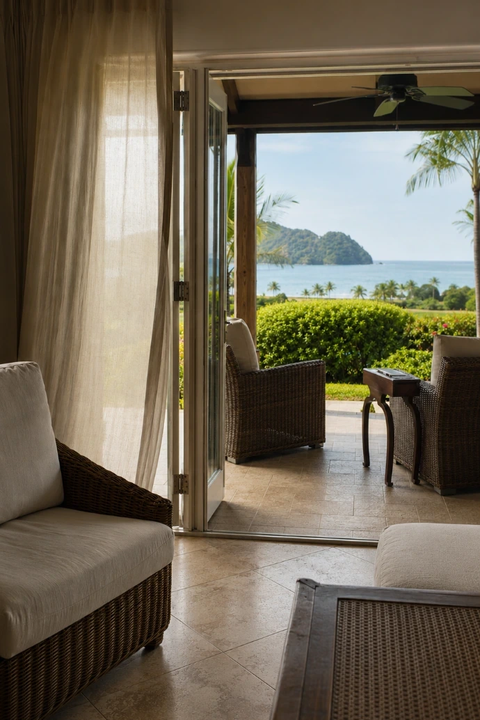 Luxury vacation villa with an open-air terrace and Pacific Ocean views at Los Sueños Resort in Costa Rica.